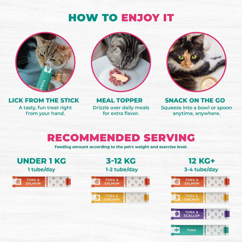 Lickable Cat Treats Squeeze Tubes 20 Sticks Tuna Urinary Care Multivitamin