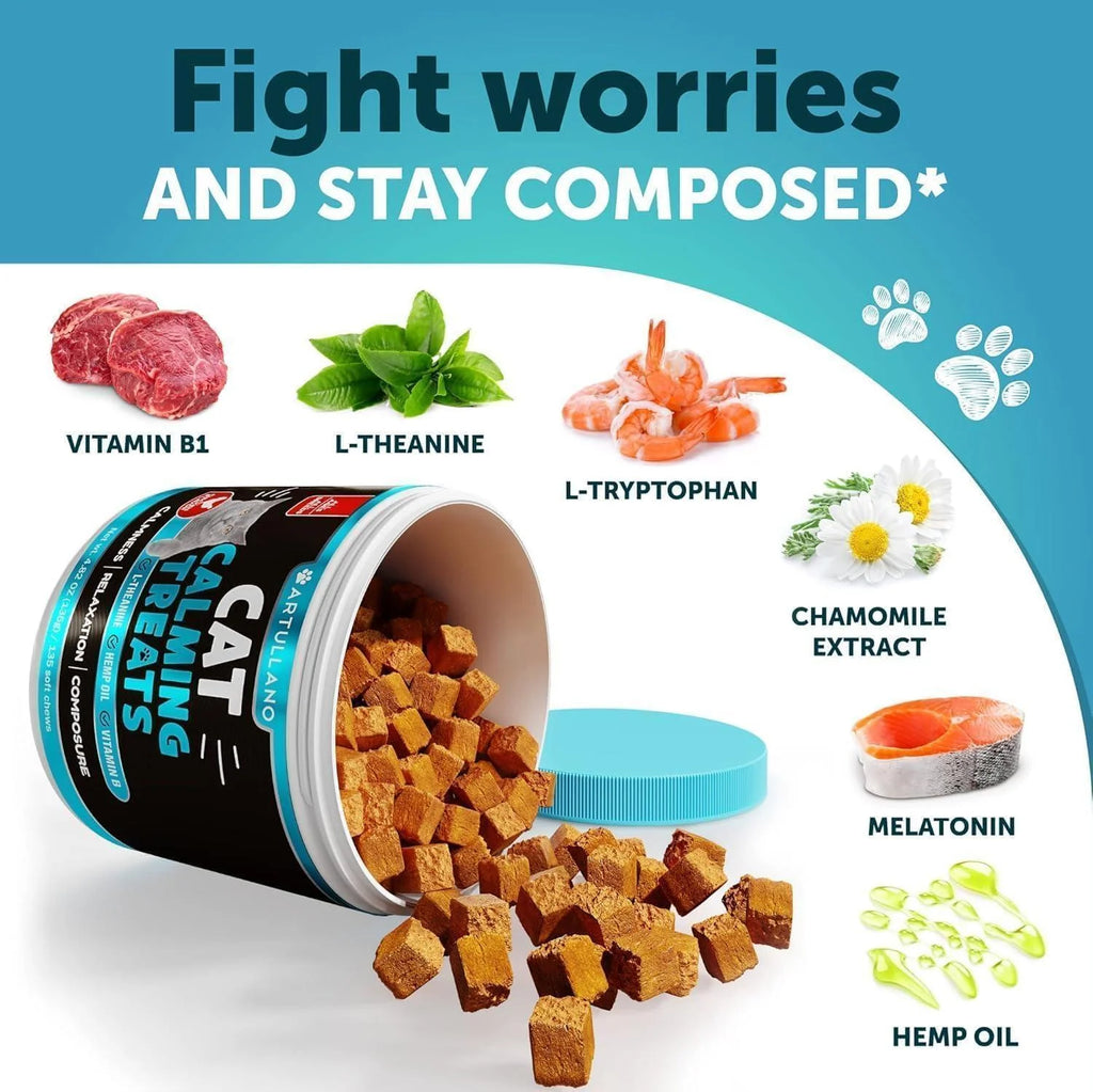 Hemp Calming Treats for Cats & Kittens Anxiety Relief Melatonin