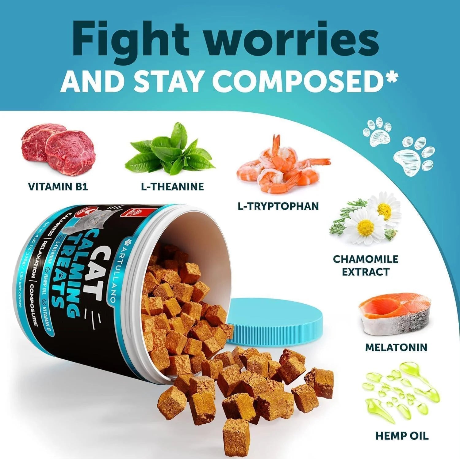 Hemp Calming Treats for Cats & Kittens Anxiety Relief Melatonin