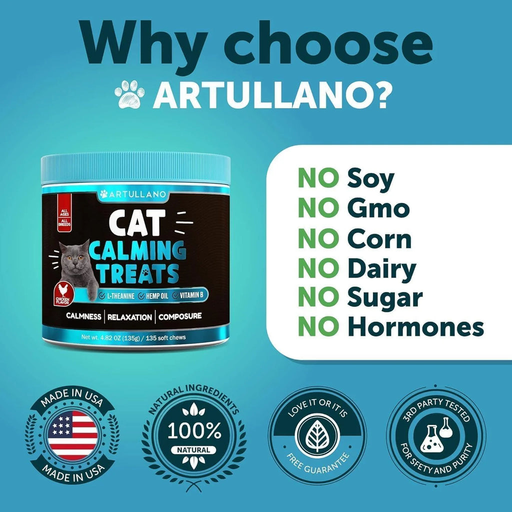 Hemp Calming Treats for Cats & Kittens Anxiety Relief Melatonin