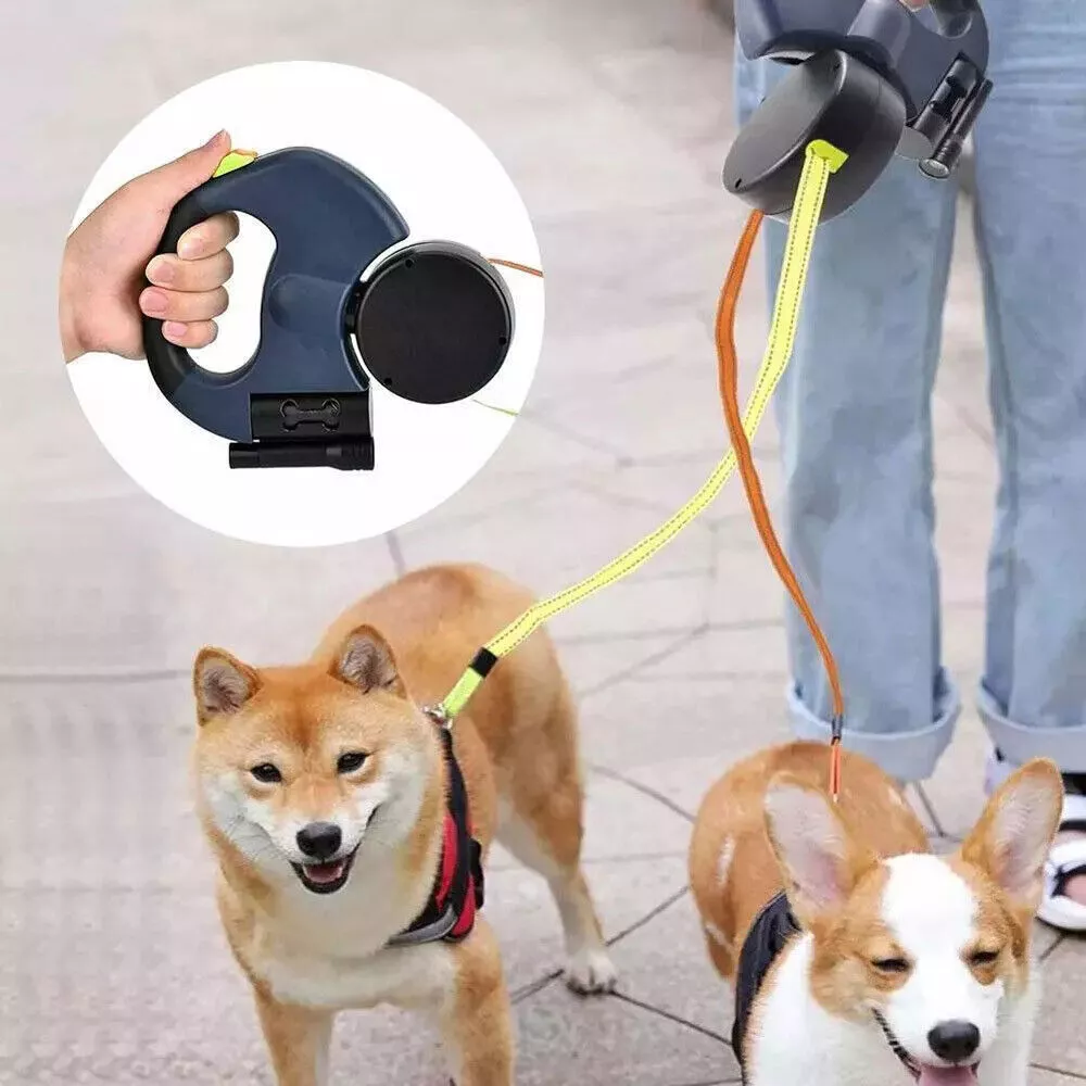 Revolutionary Dual Pet Leash: Retractable, Reflective, and Tangle-Free 360° Swivel Design for Effortless Dog Walking
