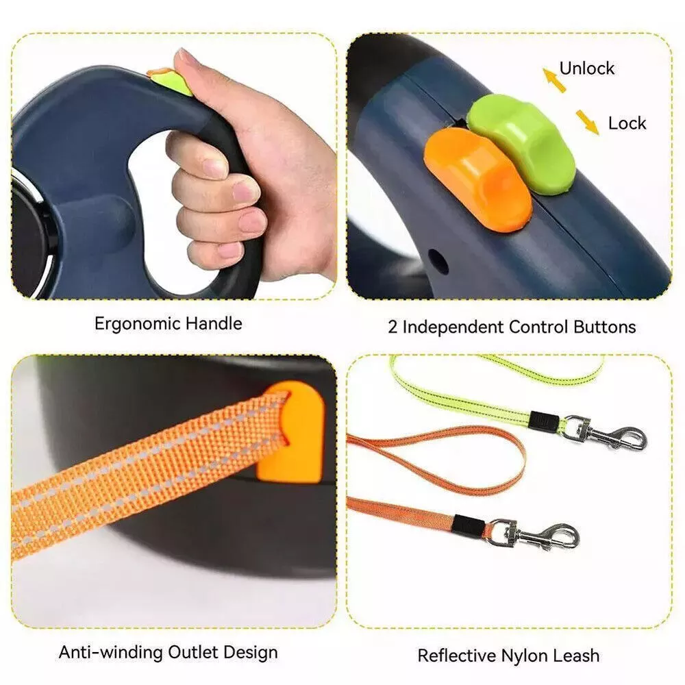 Revolutionary Dual Pet Leash: Retractable, Reflective, and Tangle-Free 360° Swivel Design for Effortless Dog Walking