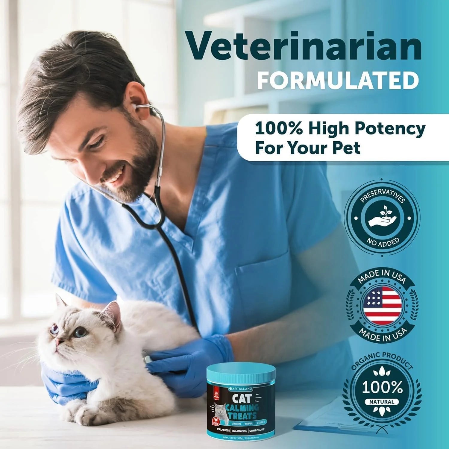 Hemp Calming Treats for Cats & Kittens Anxiety Relief Melatonin