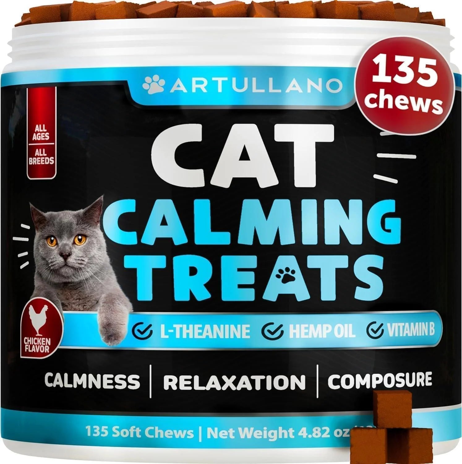 Hemp Calming Treats for Cats & Kittens Anxiety Relief Melatonin